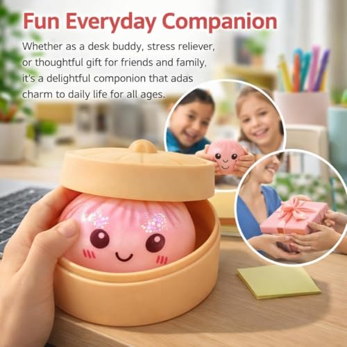 SLEEPHEAD®Dumpling Squishy Mystery Box Stress Relief Toy | Colorful Reusable Squeeze Balls with Steamer, Soft Rebound Fidget Toy for Kids & Adults, Home Office Gift (PINK)