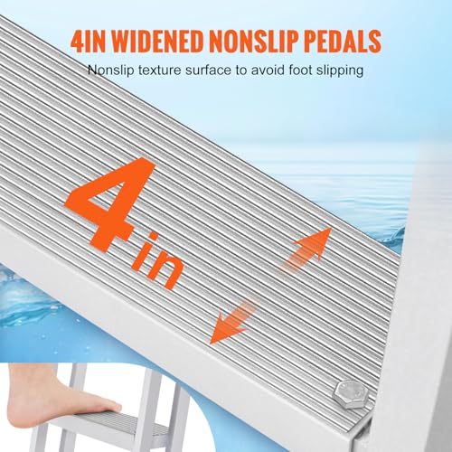 VEVOR Dock Ladder, Removable 4 Steps, 350 lbs Load Capacity, Aluminum Alloy Pontoon Boat Ladder with 4'' Wide Step & Nonslip Mat, Easy to Install for Ship/Lake/Pool/Marine Boarding