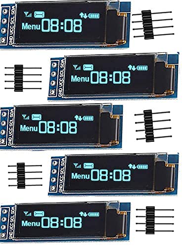 5PCS I2C Display Module 0.91 Inch I2C SSD1306 OLED Display Module I2C OLED Screen Driver DC 3.3V~5V (Blue)