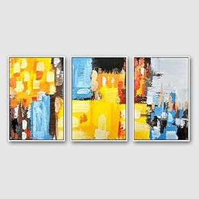 Framed Canvas Wall Art for Living Room, Bedroom Abstract Color Collage Pattern Canvas Prints for Home Decoration Ready to Hanging - 16"x24"x3 Panels