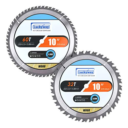 Luckyway 10 Inch Table Saw Blade/Miter Saw Blade for Ultra-Nice Wood Cutting in Construction, Two Pack of 60-Tooth & 32-Tooth