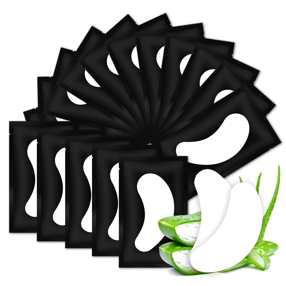 Eye Gel Pads, Lint Free Eyelash Patches, 50 Pairs Under Eye Gel Pads for Pro Salon and Individual Eyelash Extension (Black)