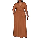 Runwind Plus Size Dress for Women 3/4 Sleeve V Neck