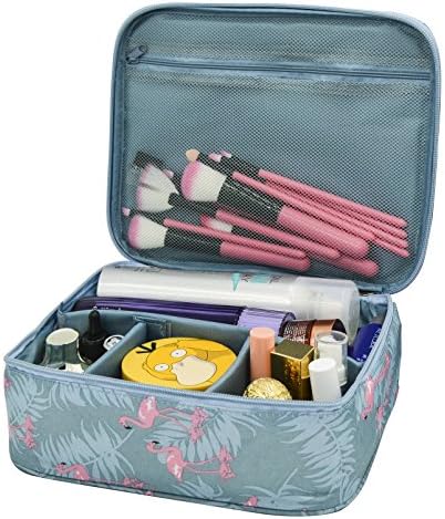 Portable Travel Makeup Cosmetic Bags Travel Kit Organizer Multifunction Case for Women,Blue Flamingo