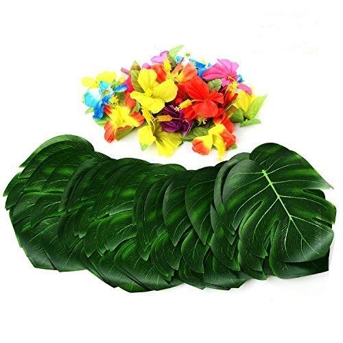 PovKeever Tropical Palm Leaves and Hibiscus Flowers 54 Pieces 8