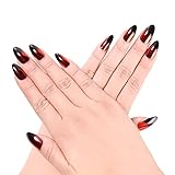 Ejiubas 24 Pcs Metalic Red and Black Color Changing Full Cover Medium Talone False Nail Tips