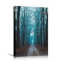 Canvas Wall Art Fall Forest Pathway Cool Dramatic Forest Multicolor Nature Photography Rustic - 12x18 inches
