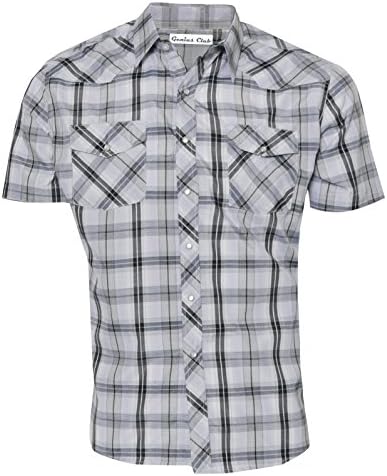 Genius Club Mens Quality Plaid Short Sleeve Casual Button Down Dress Shirt
