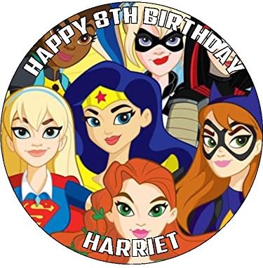 DC Super Hero Girls 7.5" Round personalised birthday cake topper printed on icing (ICING)
