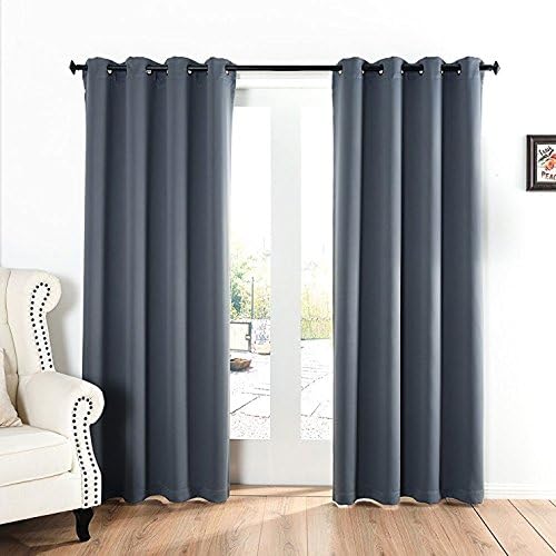 Blackout Curtains 52x84 Inch Dark Grey03,Set of 2 Panels,Silver Grommet Top ,Thermal Insulated