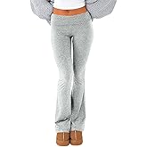 qfmqkpi Women Casual Fold Over Flare Leggings Y2k Low Rise Slim Fit Bootcut Pants Yoga Sweatpants