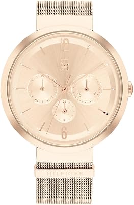 Montre Analogique Multifunction à Quartz pour Femme avec Bracelet Milanais en Acier Inoxydable Couleur Or Rose Clair - 1782538