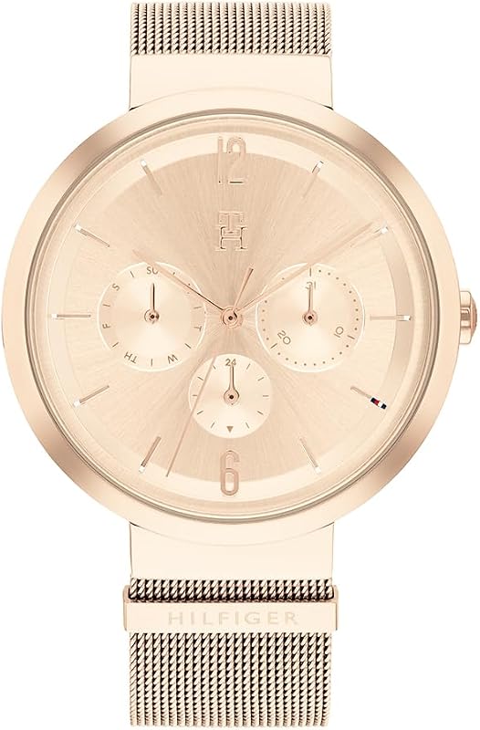 Montre Analogique Multifunction à Quartz pour Femme avec Bracelet Milanais en Acier Inoxydable Couleur Or Rose Clair - 1782538