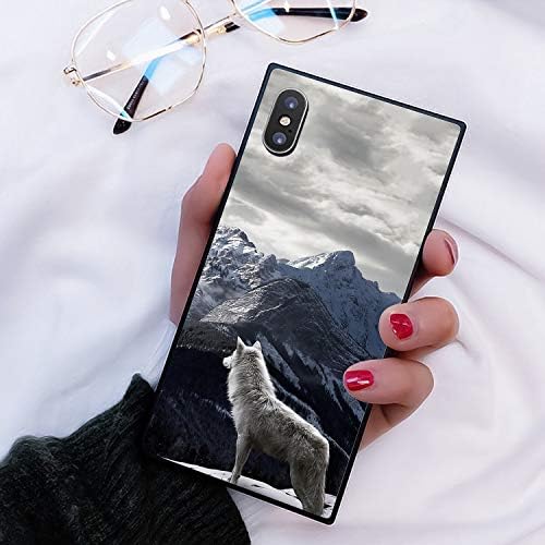 Square Wolf and Snow Mountain iPhone Xs Max Case, JQLOVE All-Inclusive Full-Body Shockproof Protective Phone Cover, Case for iPhone Xs Max/Plus Wolf and Snow Mountain
