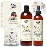 Lavender & Chamomile Aromatherapy Pet Spa in a Box Dog Shampoo, Dog Grooming Spray, Candle Scented Animal Lover Gift Set & Pet Odor Eliminator