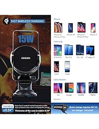 KOAKUMA Soporte para cargador de automóvil inalámbrico, soporte de teléfono de carga inalámbrico para calma automático para automóvil, iPhone XS Xi XS XR compatible con certificación de Qi de 15W, Samsung Galaxy S10 S10 + S9 S9 + Note 9 y más