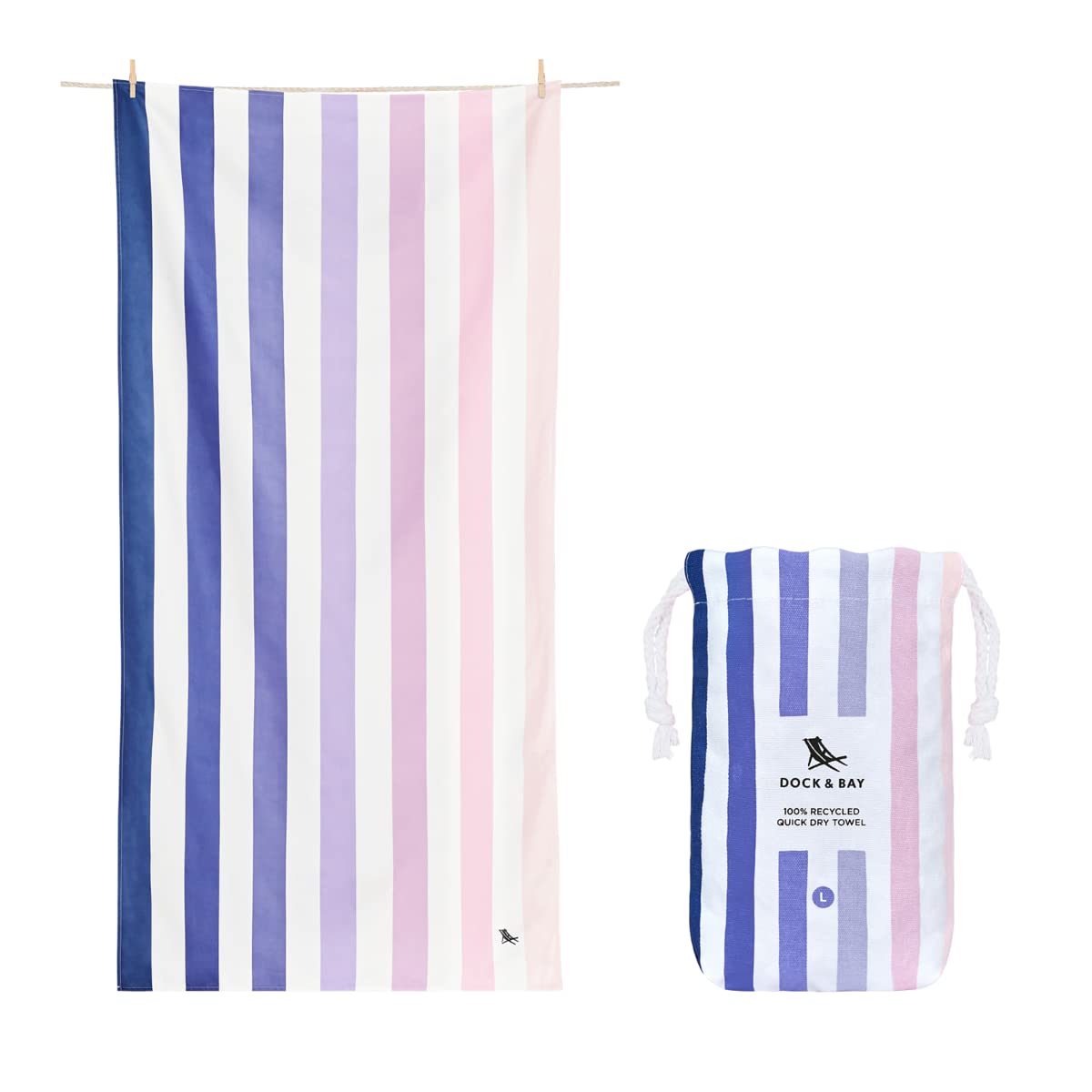 Dock & Bay Beach Towel - Quick Dry, Sand Free - Compact, Lightweight - 100% Recycled - Includes Bag - Summer - Dusk to Dawn - Extra Large (200x90cm, 78x35")