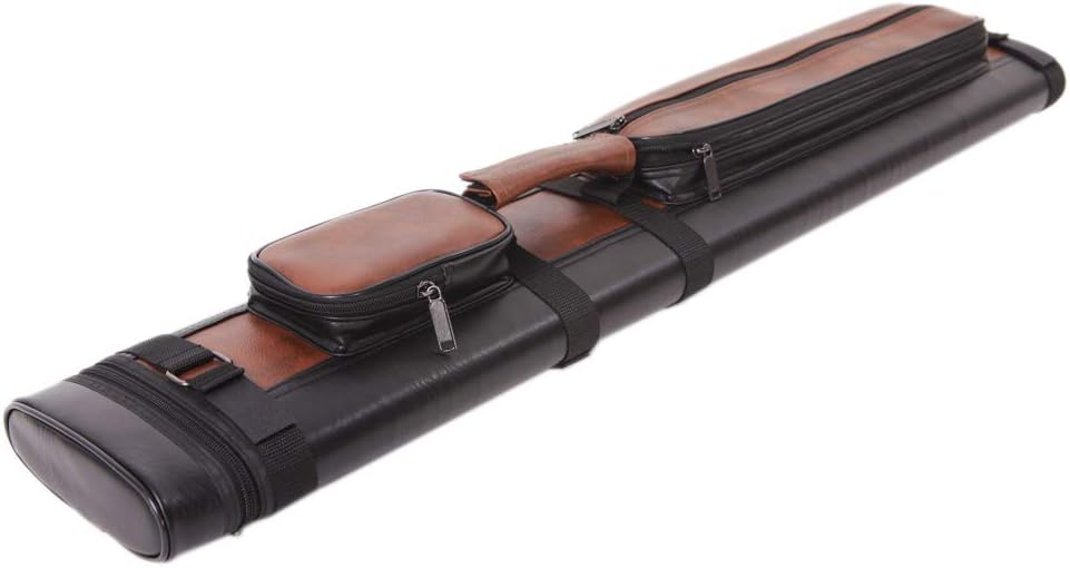 Guxing Classic Billiard/Pool Cue Hard Carrying Case,4-Hole Imitated Leather Pool Cue Case Black & Brown