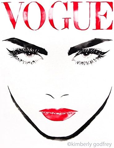 Art Print of Original Watercolor Ink Painting Red and Black Vogue Lipstick Salon Decor