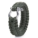 Leegoal Outdoor Paracord Survival Bracelet with Zinc Alloy Bow Shackle,Atrovirens