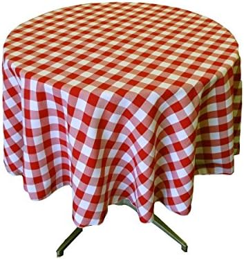 New Creations Fabric & Foam Inc 58" Round Polyester Gingham Checkered Table Overlay, White & Red