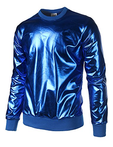 JOGAL Metallic Gold Shirts Nightclub Styles Hoodies Medium Blue