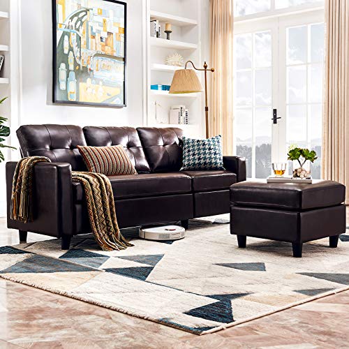 HONBAY Convertible Sectional Sofa Couch Leather L-Shape ...