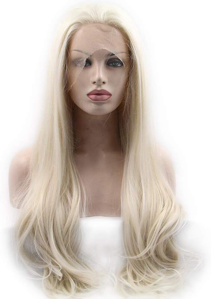 Natural Wave Wig Half Hand Tied Natural Hairline Blonde Lace Front Wig 60# Heat Resistant Fiber Pastel Wig Synthetic Wigs For Women 180% Density 24" - Image 4