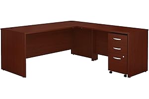 Series C 72W L Shaped Desk with File Cabinet in Mahogany - Engineered Wood