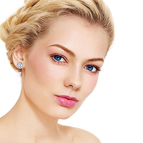 Crystal Jewelry Set Bride Bridesmaid- Sterling Silver Round Cubic Zirconia Crystal Bridal Pendant Necklace Earrings Set for Women by AMYJANE - Thumbnail 4