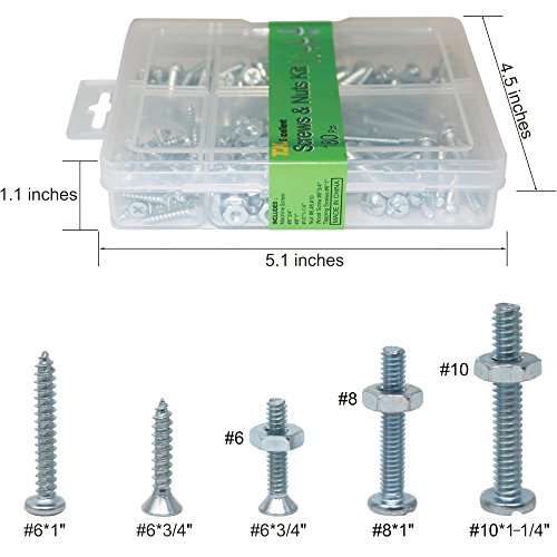 T.K.excellent Phillips Flat Head Machine Screws and Nuts,Wood Screws,Self Tapping Screws Assortment Kit,180 Pieces - Thumbnail 2