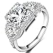 FENDINA Womens 18K White Gold Plated 3 Stone CZ Crystal Eternity Promise Ring Engagement Wedding Bands, Size 8