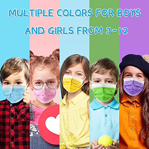 Kids Disposable Face Masks 100 Pack, 3Layer Safety Masks Colorful