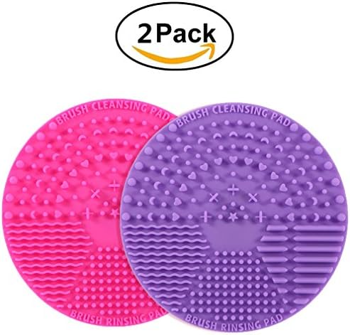 2pcs Silicone Mini Traveling Makeup Washing Brush Cleaning Mini Mat Scrubber Pad Makeup Brush Tool (Rose Red+Purple)