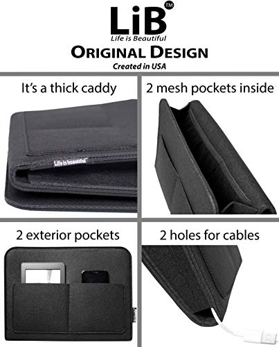 Bedside Caddy | New Design | Large Size 9.4" x 13.4" inch (Black) | Laptop Holder | 100% HANDMADE | Dorm College Room, Bunk Bed, Hospital Bed, Kids | Night Hanging Storage Organizer | Remote Holder