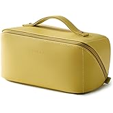 EACHY Travel Makeup Bag, Large Capacity Cosmetic Bag for Women, Waterproof PU Leather, Flat Open Portable Toiletry Bag for Skincare, Brushes & Travel Essentials