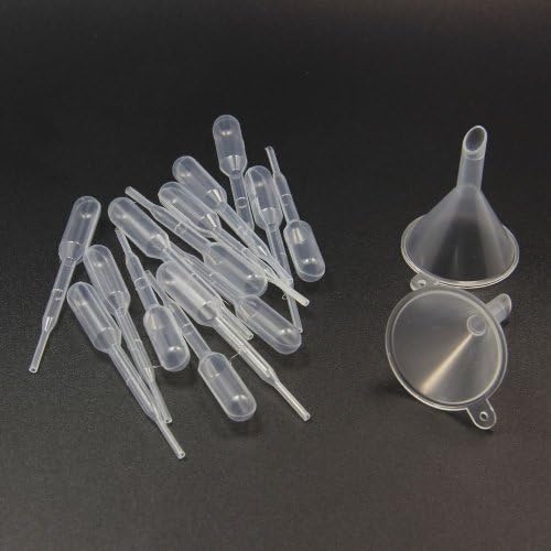 Twinklefilter 5 Small Perfume Funnels+100 Graduated Transfer Pipettes / Droppers for Decant Fragrance 0.2ml/0.5ml/1ml/2ml/3ml (0.2ml)