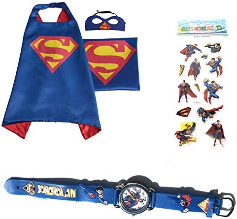 Umbranded Kids Superhero Superman Capes, Mask, Stickers and One Watch children Quartz