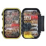 FishingSir Trout Fly Fishing Flies - Dry Flies, Wet Flies, Nymph, Streamer and Emerger Fly Lures + Double Side Waterproof Pocketed Fly Box