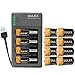 DULEX 12-Pack CR123A Rechargeable Batteries 700mAH 3.7V RCR123A Lithium Batteries with Charger Compatible Arlo VMC3030 VMK3200 VMS3130 3230C 3430 3530 Security Cameras Alarm System