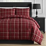 Comfy Bedding Luxurious Rose Red Plaid Down Alternative 3 Piece Comforter Set (Queen)
