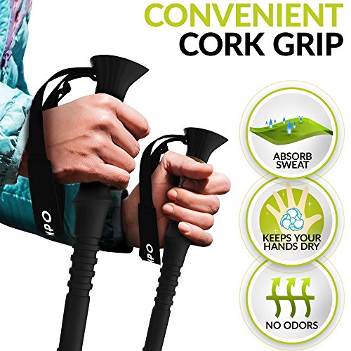 CAMMPO - Trekking, Hiking Poles | Hiking Sticks Made of Aerospace-Grade Aluminum | Ultralight & Collapsible Walking Sticks (2-pc) with Tungsten Tip, Flip Lock System and Sweat Absorbing Cork Handles - Thumbnail 2