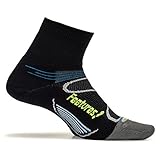 Feetures! Men's Elite Light Cushion Quarter, Black + Reflector, Small