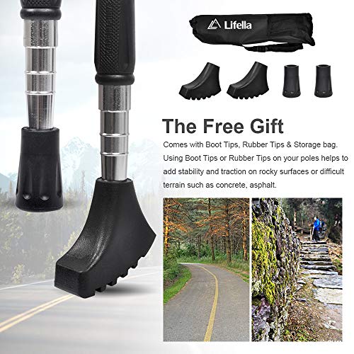 Lifella Collapsible Trekking Poles, 2 Pack Lightweight Adjustable Shock-Absorbent Walking Sticks with Terrain Accessories & Carry Bags for Mountain Hiking, Camping, Backpacking