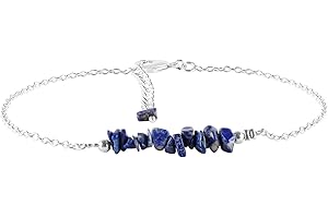 InfinityGemsArt Lapis Lazuli Anklets for Women, Ankle Bracelets Natural Birthstone Boho Handmade Silver Plated Jewelry 9” +1.
