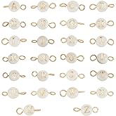 PH PandaHall A-Z Letter Link Charms, 26pcs Shell Alphabet Letters Beads with Golden 304 Stainless Steel Double Loops Pendant Link Charms for DIY Bracelet Necklace Jewerly Crafts Making