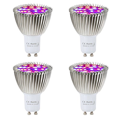 MRJ Led Grow Light Bulb, Full Spectrum UV IR Grow Plant Lights Lamp for Flowering Lighting Indoor Plants Vegetables Hydroponic System Greenhouse Organic[Pack of 4] (GU10)