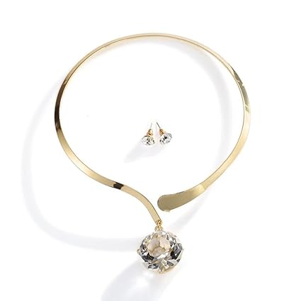 ANLW Frauen - Mode Halskette, Personalisierte Übertrieben Metallhalsband Diamant-Anhänger