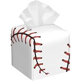 Baseball Tissue Box Cover Square Leather Tissue Case Holder Facial Paper Organizer Dispenser Decorative for Tabletop Night Stands Desk Bathroom Kitchen Car Office Home Decor
