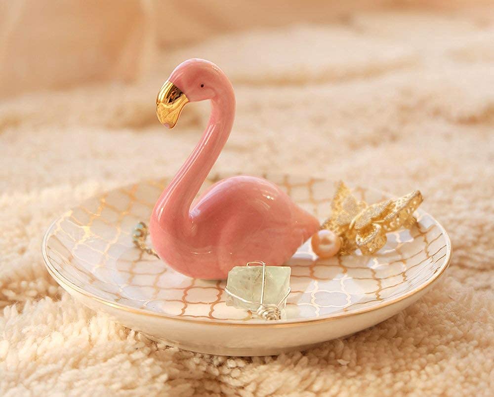 PUDDING CABIN Flamingo Ring Holder for Jewelry Trinket Tray Flamingo Gifts for Women Girls Friend Her Mom Christmas Thanksgiving Gifts Birthday Mothers Day Valentines Gifts Flamingo Decor
